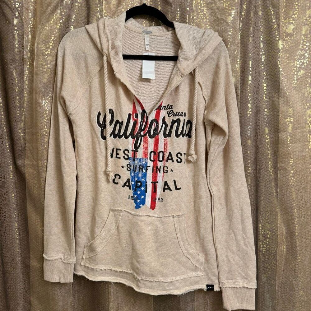 TechStyles Cream Ivory Boho Santa Cruz California Hoodie Sweater L NWT
